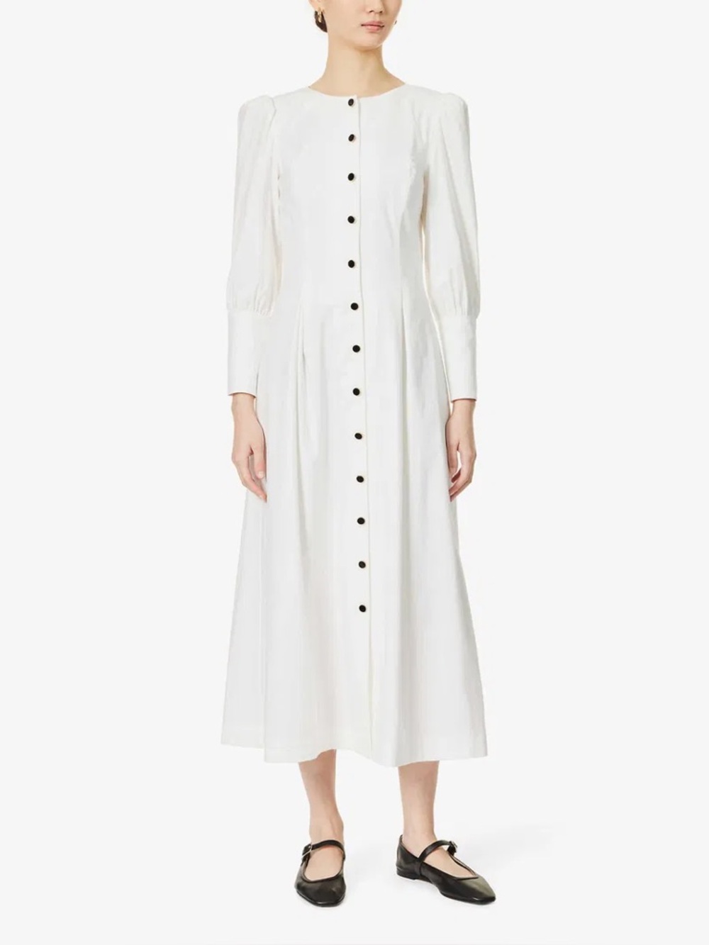 Reformation Halia Midi Shirt Dress Velvet Button A Line Poplin Cotton Size 6